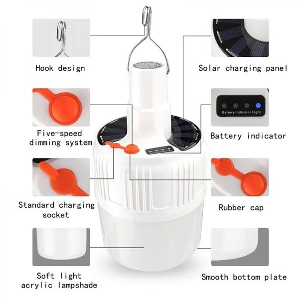 50W Solar LED Rechargeable Bulb Light Multi Mode Night Market Stand Camping Emergency Light with  Remote Control - Large
