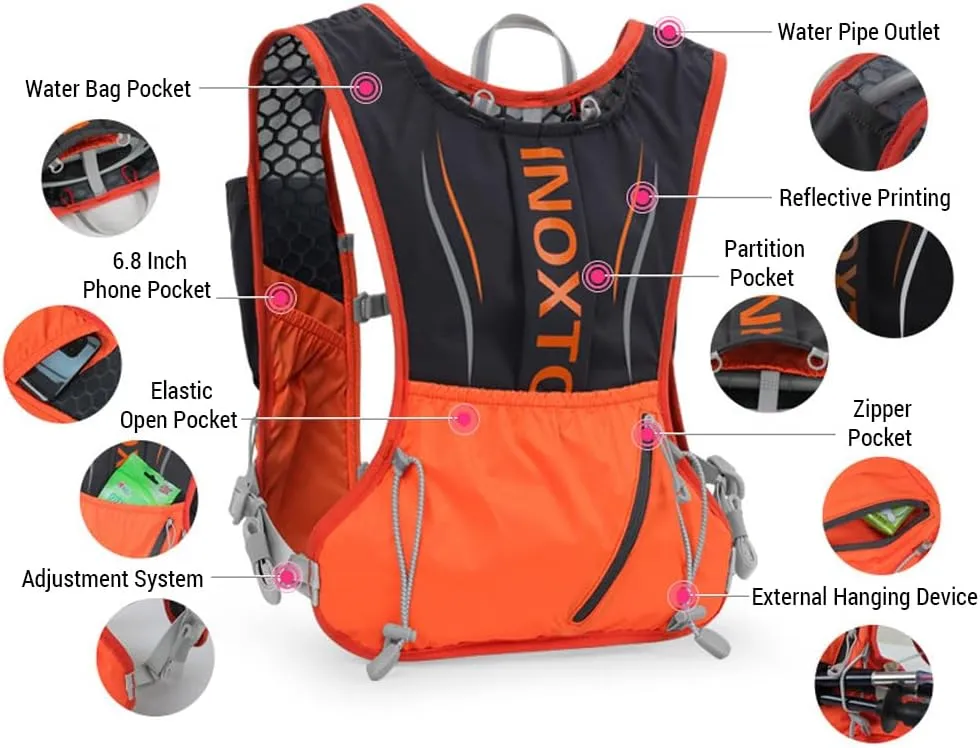 5L Hydration Vest Backpack Water Running Vest Pack with 1pc 1.5L Water Bladder and 2pcs 450ml Soft Water ttles