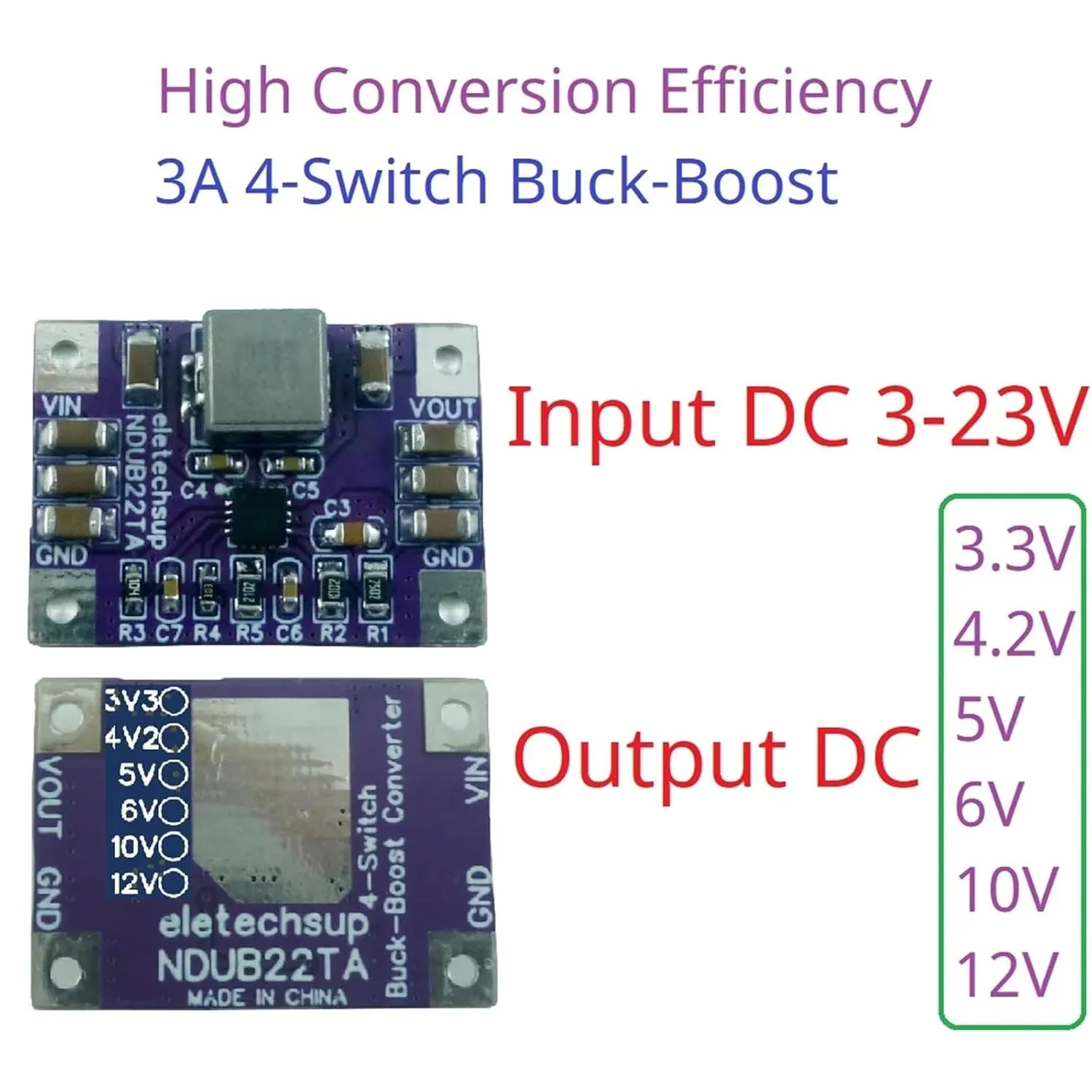 5PCS Max 3A Synchronous 4-Switch High Efficiency DC-DC Buck-Boost Converter Module 3-23V to 3.3V 4.2V 5V 6V 10V 12V Voltage Regulator(12V)