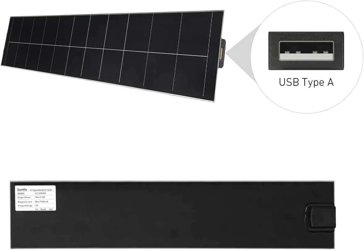 5V USB Solar Panel - Blinds Solar Charger for Windows Blinds, Roller Shades, Motorized Blinds, USB Port, 5/5W High Compatibility Solar Panel