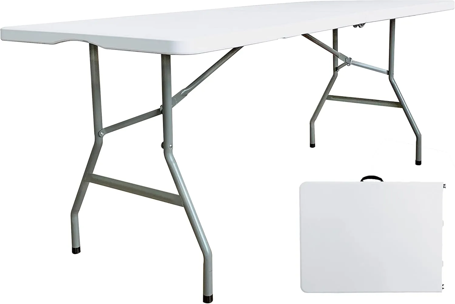 6 Foot Folding Table 6ft Portable Plastic Picnic Table with Handle, Fold in Half Heavy Duty Utility Foldable Table, Indoor Outdoor 6' Folding Card Tables for Party, Dining