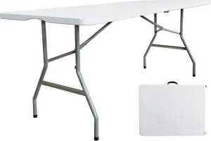6 Foot Folding Table 6ft Portable Plastic Picnic Table with Handle, Fold in Half Heavy Duty Utility Foldable Table, Indoor Outdoor 6' Folding Card Tables for Party, Dining