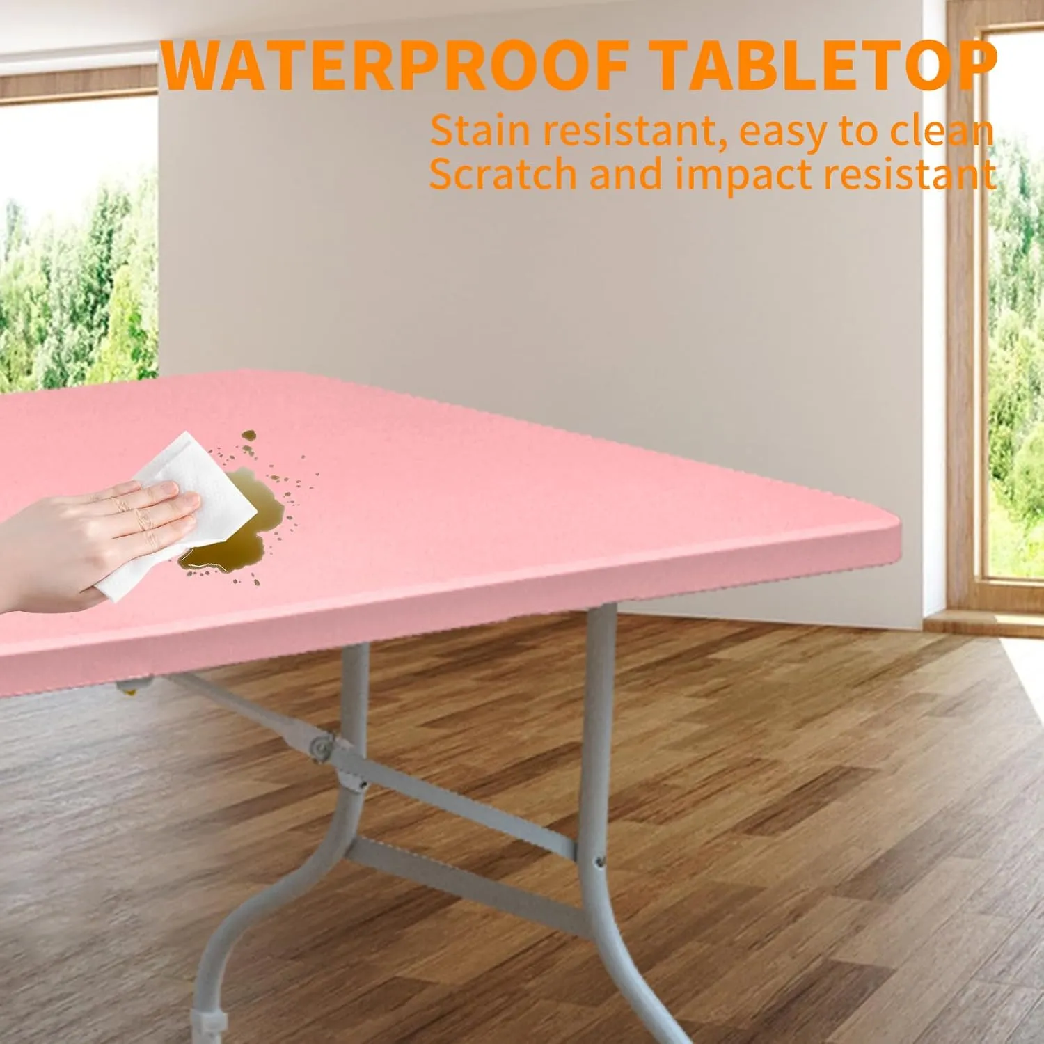 6 Foot Portable Folding Table Large Height Lightweight Indoor Outdoor Picnic Beach Camping Dining Fold Out Table, Iron Utility Table Folding Desk with Carry Handle, Pink