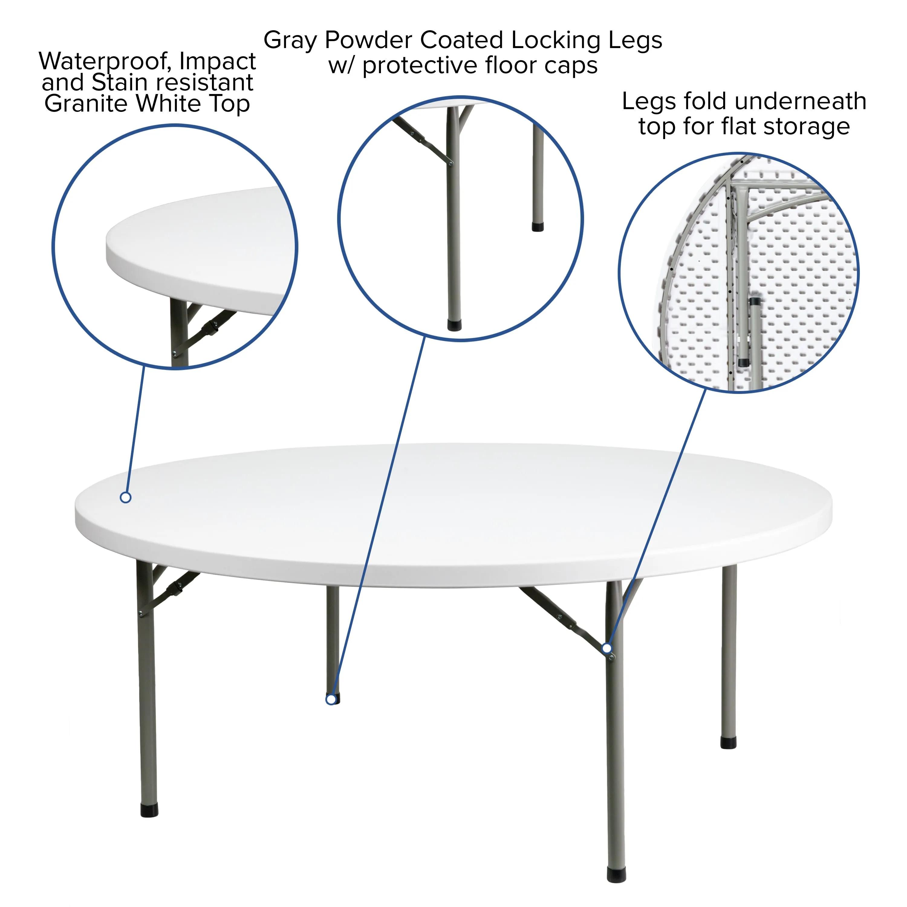 6-Foot Round Plastic Folding Table