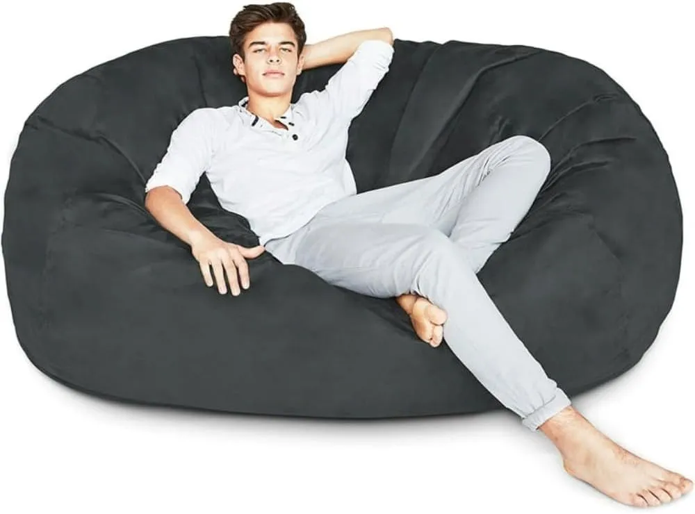 6 Ft Black Color Giant Bean Bag Chair with Filler Included | Comfortable, Ultra-Soft & Long-Lasting, Durable Double Stitching Removable Zipper Closure Cover