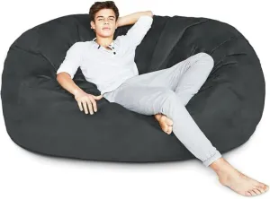 6 Ft Black Color Giant Bean Bag Chair with Filler Included | Comfortable, Ultra-Soft & Long-Lasting, Durable Double Stitching Removable Zipper Closure Cover