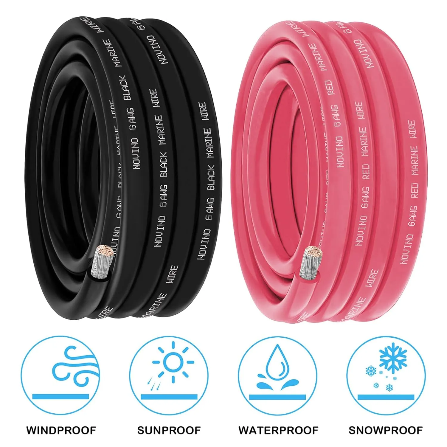 6 Gauge Marine Wire 6 AWG Marine Grade Wire Include 6 Gauge 20FT Red & 20FT Black,6 AWG Tinned Copper Electrical Cable for Boat Speaker Battery Lighting Solar Panel Automotive Camper Trailer