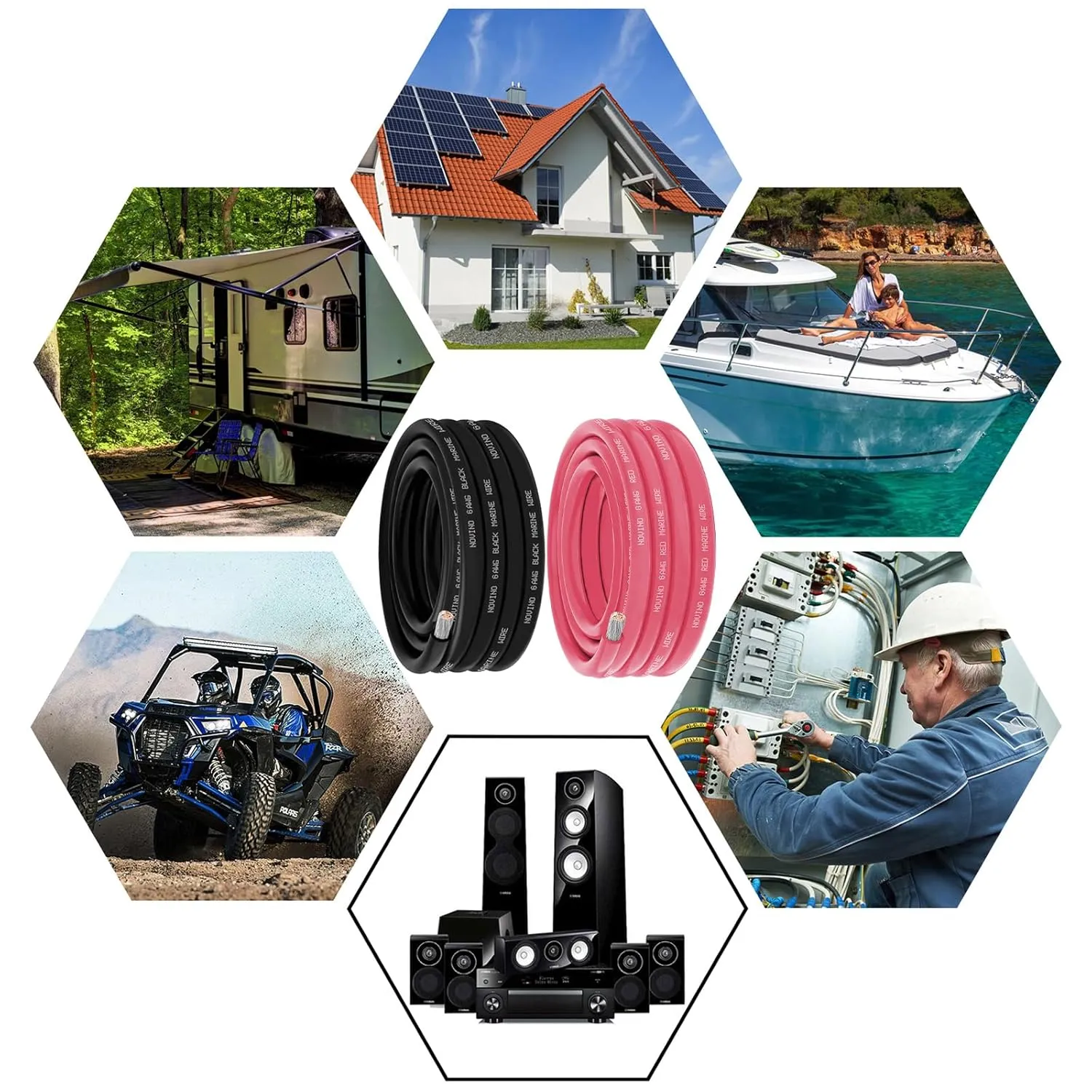 6 Gauge Marine Wire 6 AWG Marine Grade Wire Include 6 Gauge 20FT Red & 20FT Black,6 AWG Tinned Copper Electrical Cable for Boat Speaker Battery Lighting Solar Panel Automotive Camper Trailer