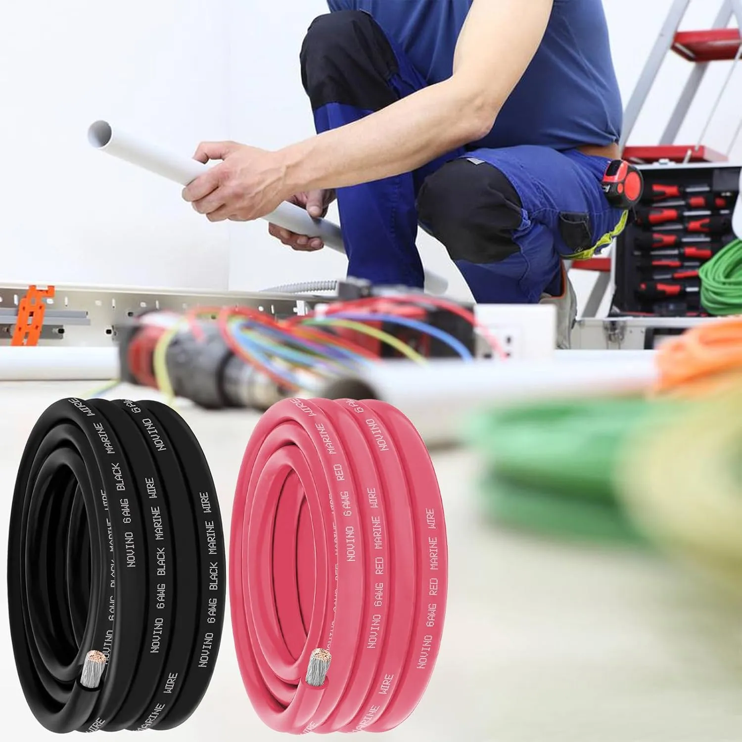 6 Gauge Marine Wire 6 AWG Marine Grade Wire Include 6 Gauge 20FT Red & 20FT Black,6 AWG Tinned Copper Electrical Cable for Boat Speaker Battery Lighting Solar Panel Automotive Camper Trailer