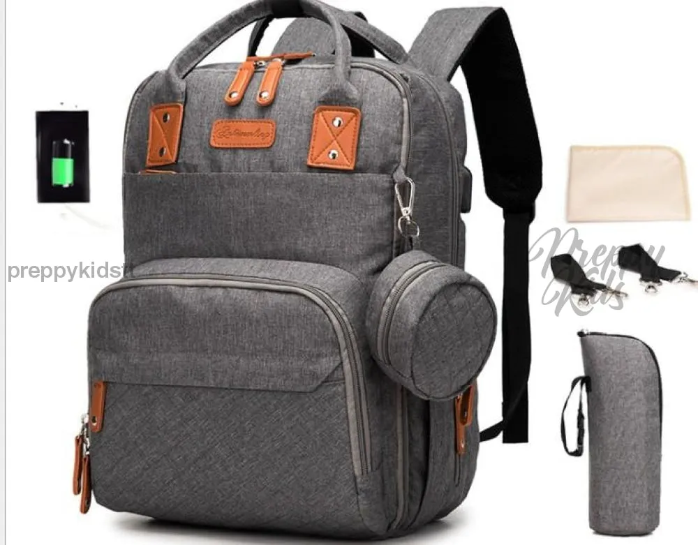 6 in 1 USB Mummy Baby Bag ( Grey , Light Grey, Pink , Black or Blue)