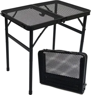 6040 Small Folding Camping Table Outdoor Grill Tables for Outside BBQ Metal Outdoor Mini Table with Mesh Desktop Portable Compact & Foldable for Easy Storage 27/56cm Height Adjustable