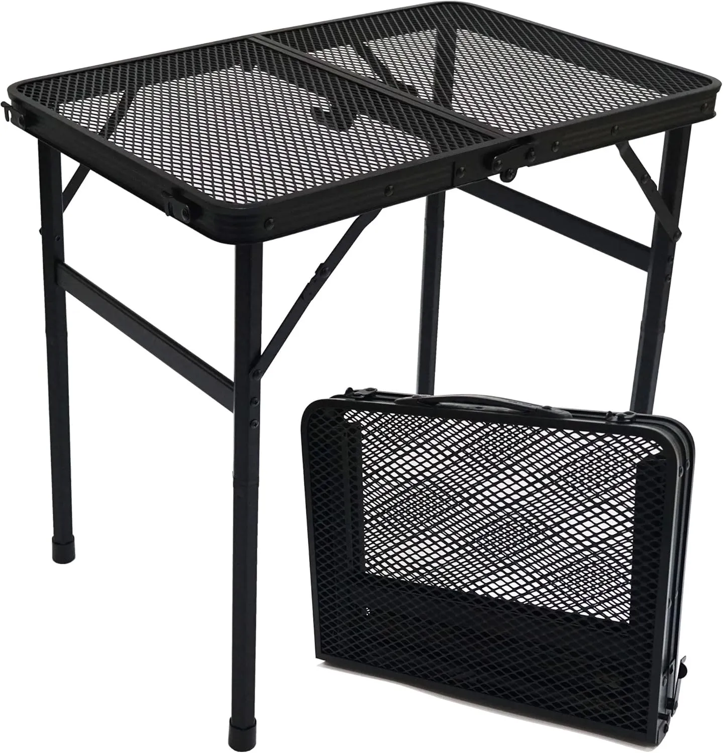 6040 Small Folding Camping Table Outdoor Grill Tables for Outside BBQ Metal Outdoor Mini Table with Mesh Desktop Portable Compact & Foldable for Easy Storage 27/56cm Height Adjustable