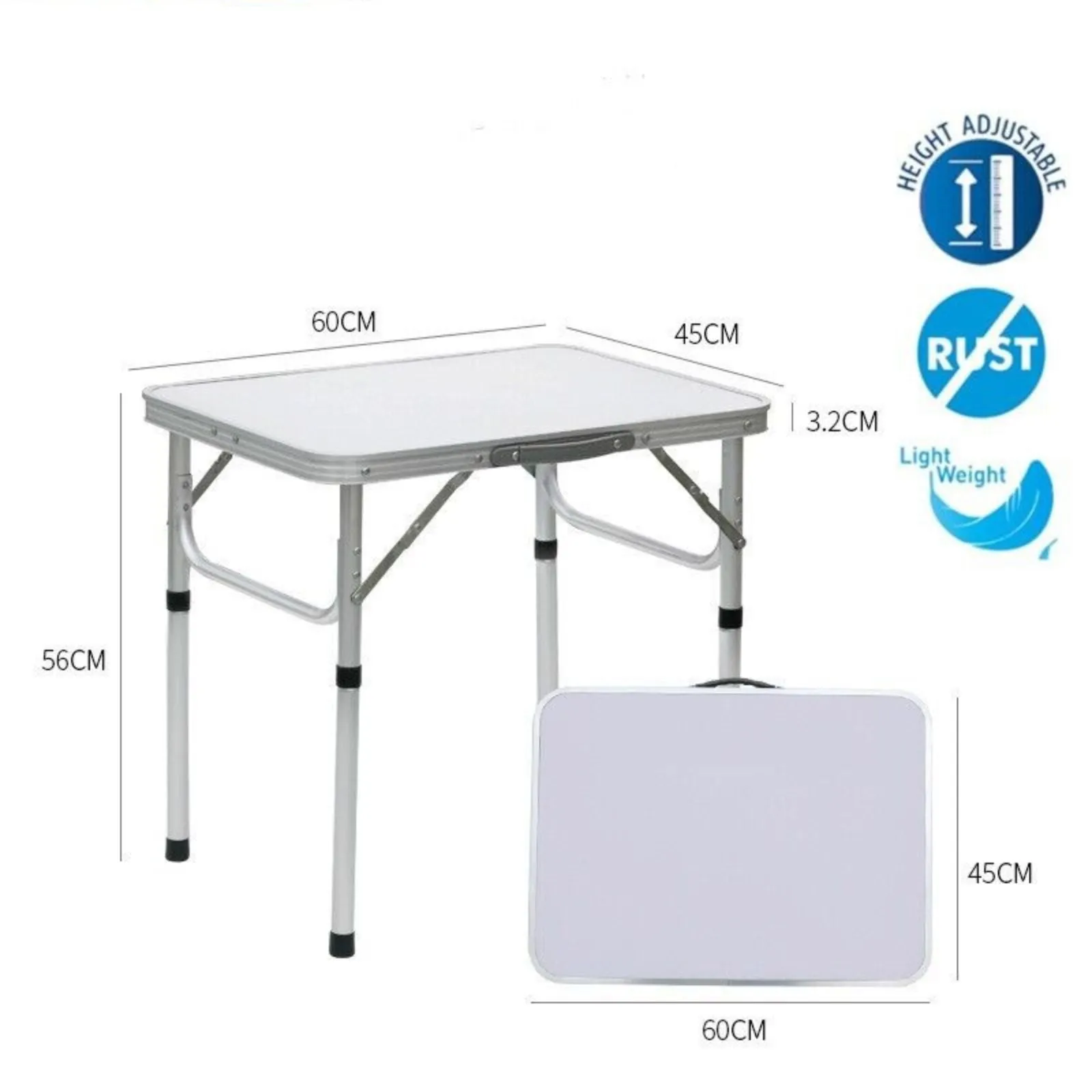60cm Portable Folding Picnic Table Adjustable Camping Desk Outdoor
