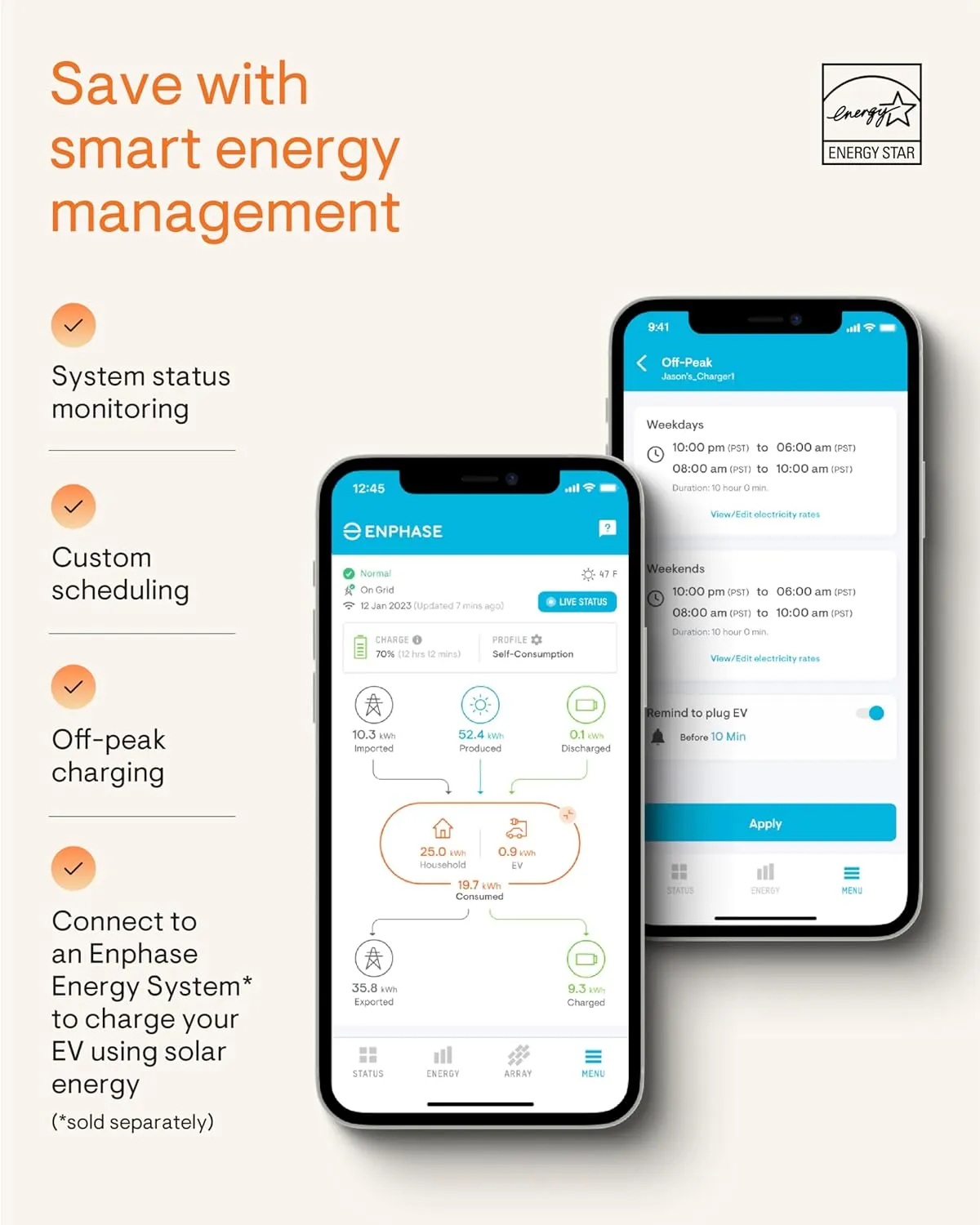 64 Amp Smart EV Charger - Enphase IQ 80, Hardwired, 15.4kW Power, 240V, Wi-Fi Connected, Safety Certified, 25ft Cable & Ruggedized J1772 Connector