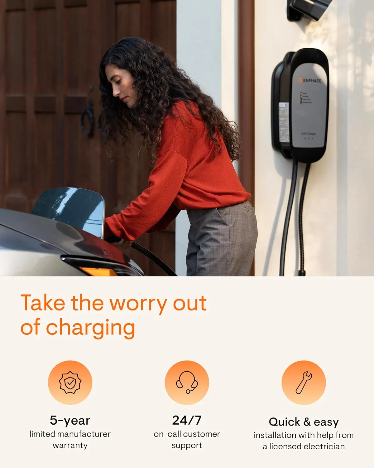 64 Amp Smart EV Charger - Enphase IQ 80, Hardwired, 15.4kW Power, 240V, Wi-Fi Connected, Safety Certified, 25ft Cable & Ruggedized J1772 Connector