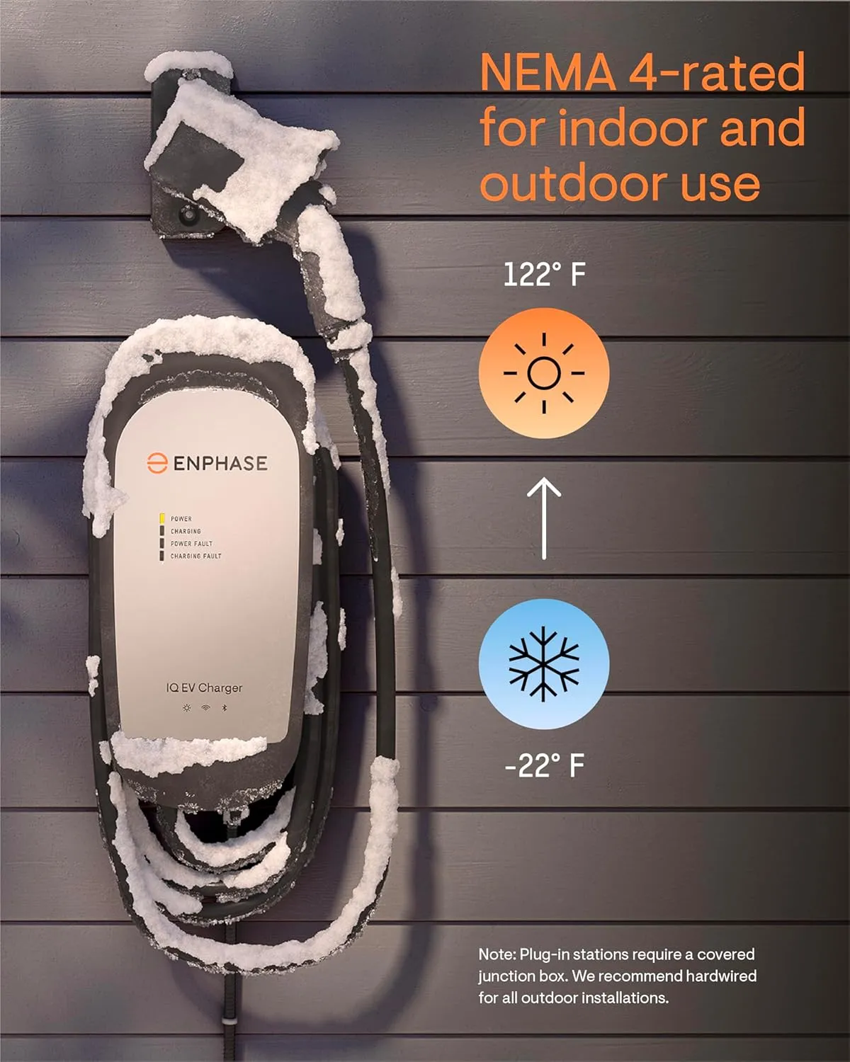 64 Amp Smart EV Charger - Enphase IQ 80, Hardwired, 15.4kW Power, 240V, Wi-Fi Connected, Safety Certified, 25ft Cable & Ruggedized J1772 Connector