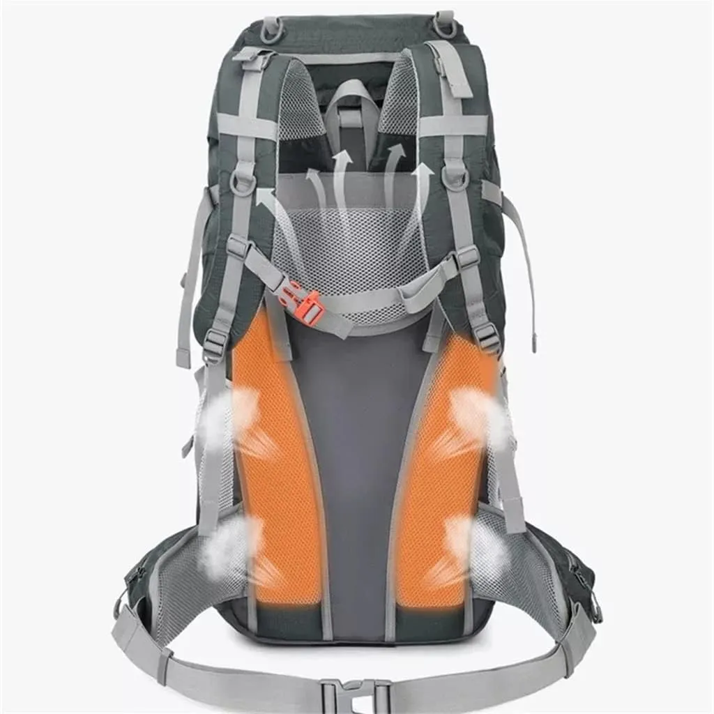 65L Mountaineering Bag Hiking Mountaineering Bag Outdoor Camping Backpack with Rain Cover(E)