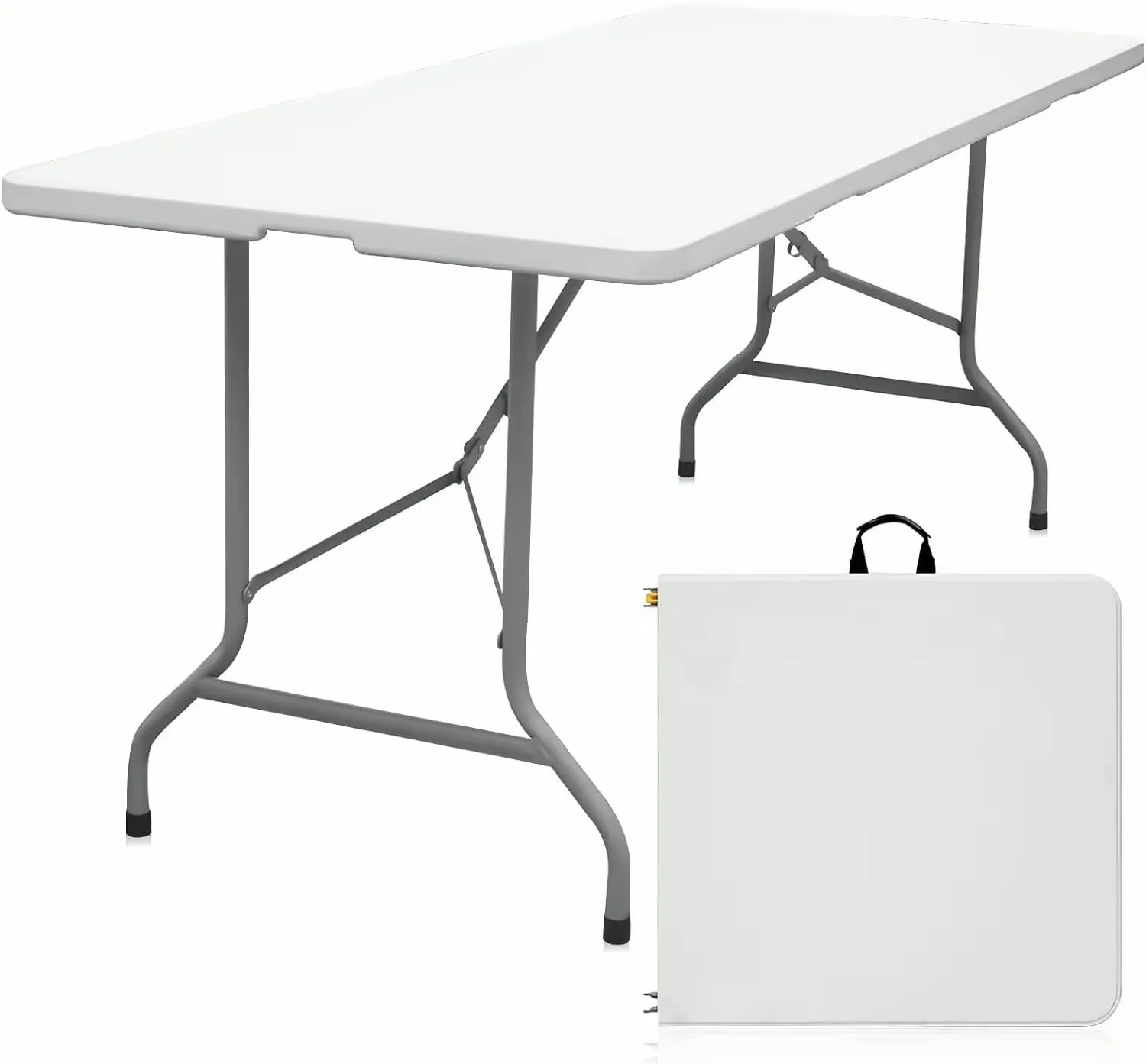 6ft Heavy Duty Folding Table with Handle Portable Plastic Foldable Table for Indoor/Outdoor Events, Camping, Parties, and More – Sturdy Steel Legs, Compact & Easy to Store