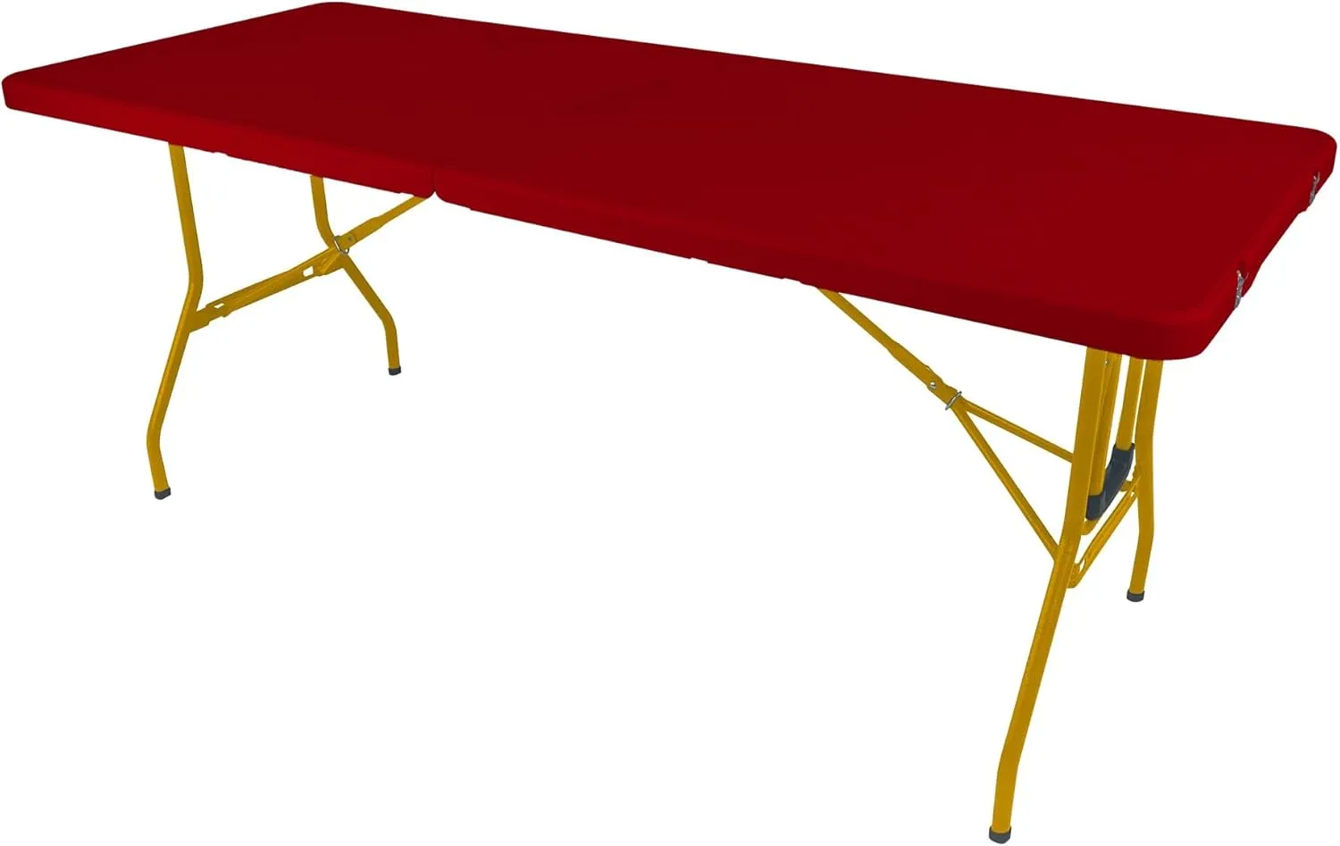 6Ft Rolling Folding Table with Built-in Wheels, Durable Plastic, Team Colors, Easy to Carry, Perfect for Camping, Picnic, Tailgating, Party, Indoor/Outdoor Use (Single Table, Dark Red & Dark Yellow)
