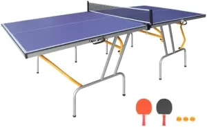 8ft/9ft Mid-Size Table Tennis Table Foldable & Portable Ping Pong Table Set for Indoor Games with Net, 2 Table Tennis Paddles and 3 Balls