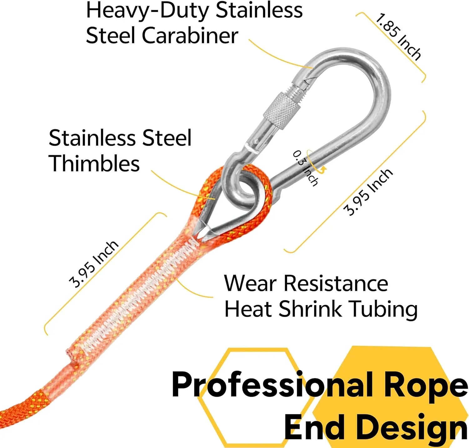 8mm Static Climbing Rope: Heavy Duty Outdoor Rock Climbing Rope for Arborist Tree Work, Rescue, Camping & Hiking, (10m/32ft, 20m/64ft, 30m/96ft) Orange/Black