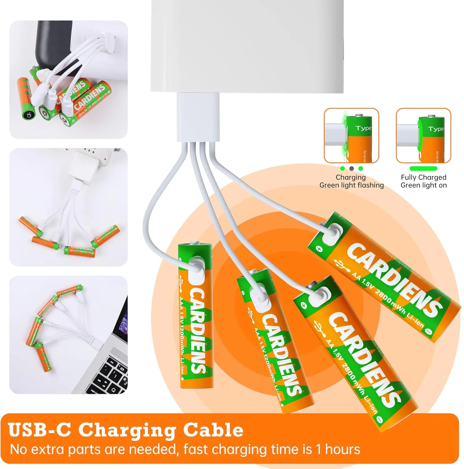 AA and AAA Batteries Combo Pack USB Rechargeable Battery Lithium Double A and Triple A Batteries 1.5v with 4-in-1 USB-C Charging Cable and LED Charge Indicator, 8-Pack