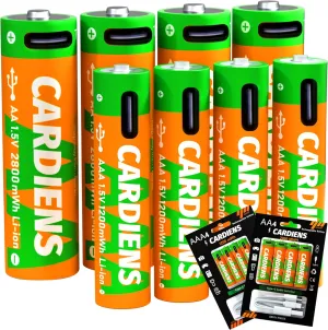 AA and AAA Batteries Combo Pack USB Rechargeable Battery Lithium Double A and Triple A Batteries 1.5v with 4-in-1 USB-C Charging Cable and LED Charge Indicator, 8-Pack