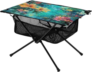 Abstract Floral Green Portable Folding Camping Table, Compact Lightweight Beach Table with Carrying Bag for Outdoor Picnics, BBQs, Camp