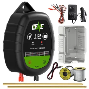AC/DC 2 - in -1 Power Supply, Electric Fence Energizer for 8 Mile Preventing Wild Animal Intrusion, 32 acre Coverage, 12V Input, 10KV 1 Joule Output, Deter Predators, Contain Cattle, Cow and Livestock