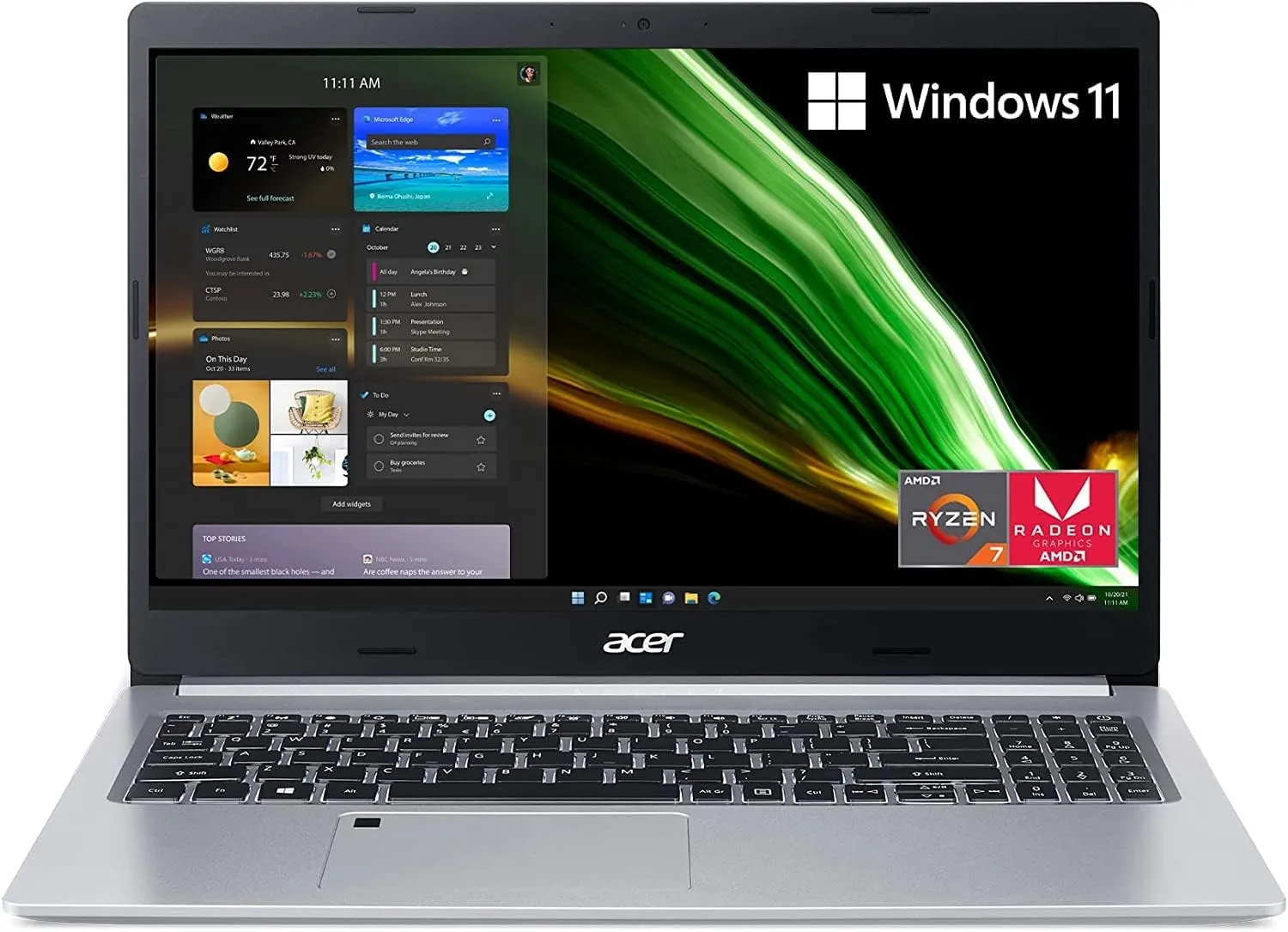 acer Laptop | Aspire 5 A515 | 15.6" 1920 x 1080 LED-Backlit | AMD Ryzen 7 3700U 4-Core | 8GB DDR4 | 256GB SSD | Windows 11 Pro | Wi-Fi 6 - Backlit Keyboard - 720p HD Camera - Pure Silver