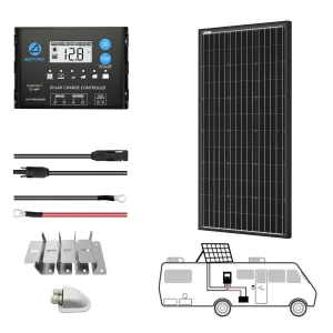 ACOPOWER 100W 12V Mono Solar RV Kit, With 20A PWM Charge Controller