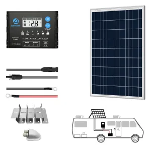 ACOPOWER 100W 12V Poly Solar RV Kit, With 20A PWM Charge Controller