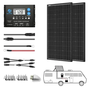 ACOPOWER 12V/24V 200W Mono Solar RV Kit, With 20A PWM Charge Controller