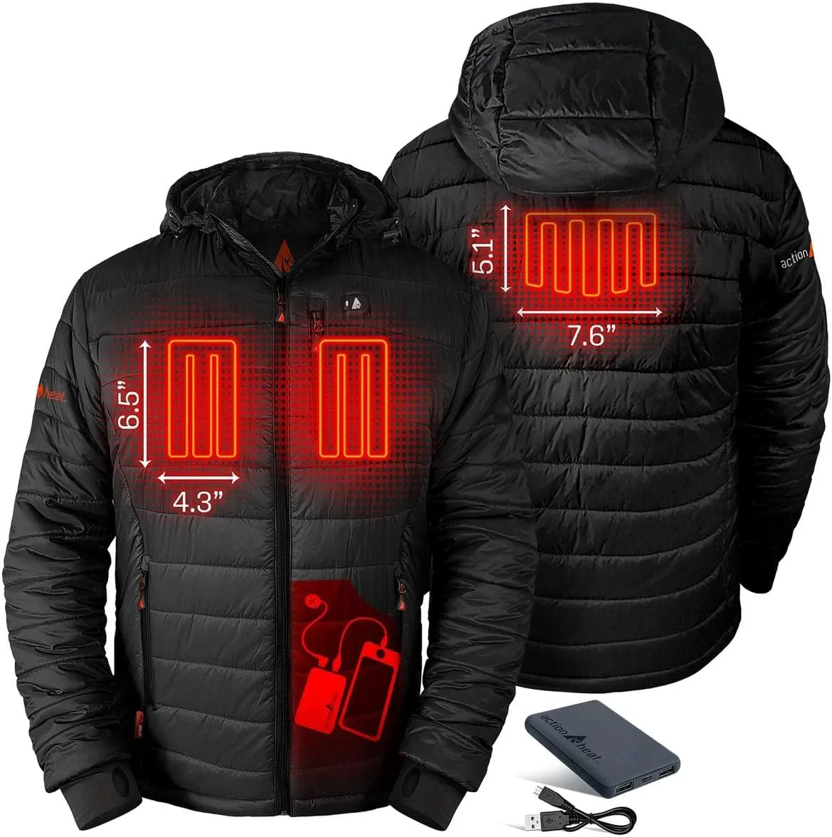 ActionHeat Men's 5V Insulated Heated Jacket with Detachable Hood, Battery Pack