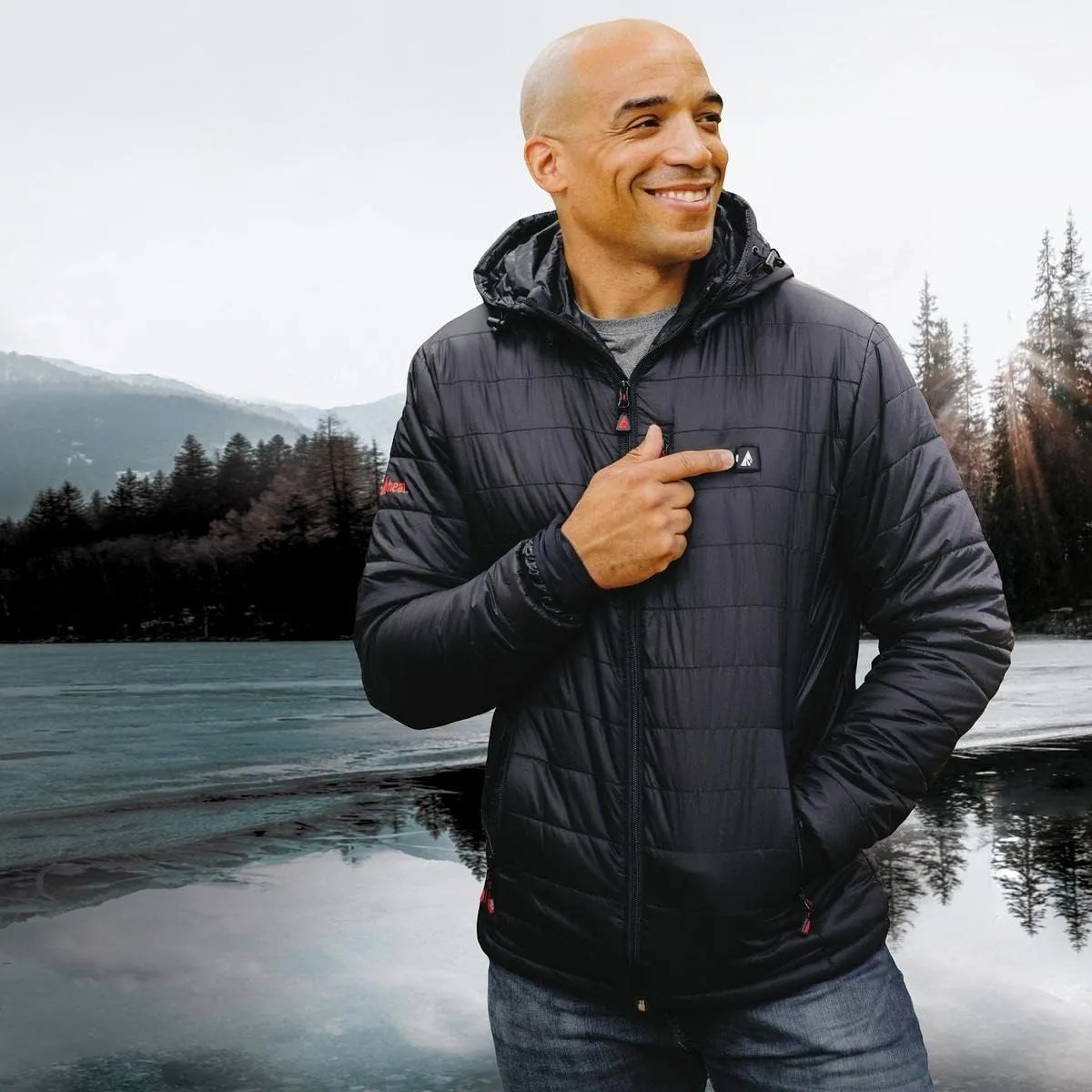ActionHeat Men's 5V Insulated Heated Jacket with Detachable Hood, Battery Pack