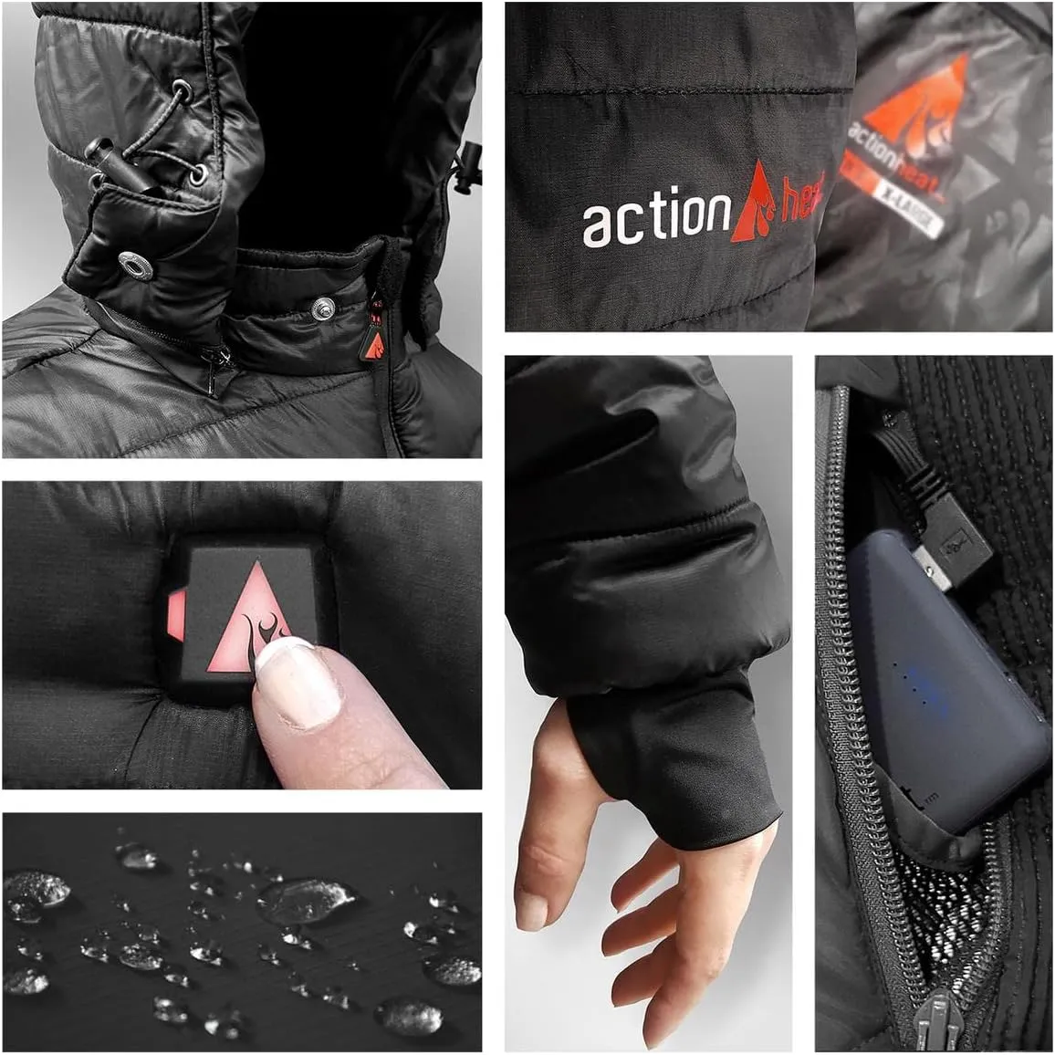 ActionHeat Men's 5V Insulated Heated Jacket with Detachable Hood, Battery Pack