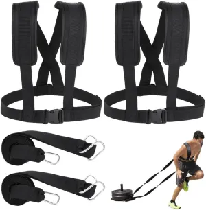 Adjustable Padded Shoulder Strap Sled Harness Kit, Tire Pulling 2 Pcs Fitness Equipment Assistance for Running, Physical Football Resistance Rope Exercise Workout Trainer