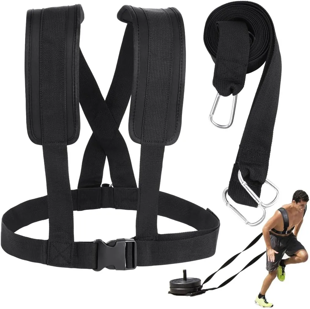 Adjustable Padded Shoulder Strap Sled Harness Kit with Resistance Training Rope, Fitness Exercise Workout Assistance Equipment Tire Pulling Harness for Physical Football Running Exercise