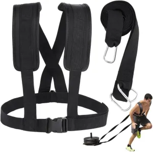 Adjustable Padded Shoulder Strap Sled Harness Kit with Resistance Training Rope, Fitness Exercise Workout Assistance Equipment Tire Pulling Harness for Physical Football Running Exercise