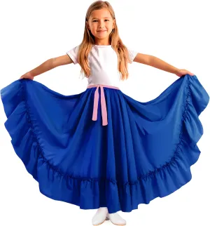 Adjustable Professional Dance Skirt for Girls | Folkloric Mexican Dance, Bomba or Flamenco | Double Circle |