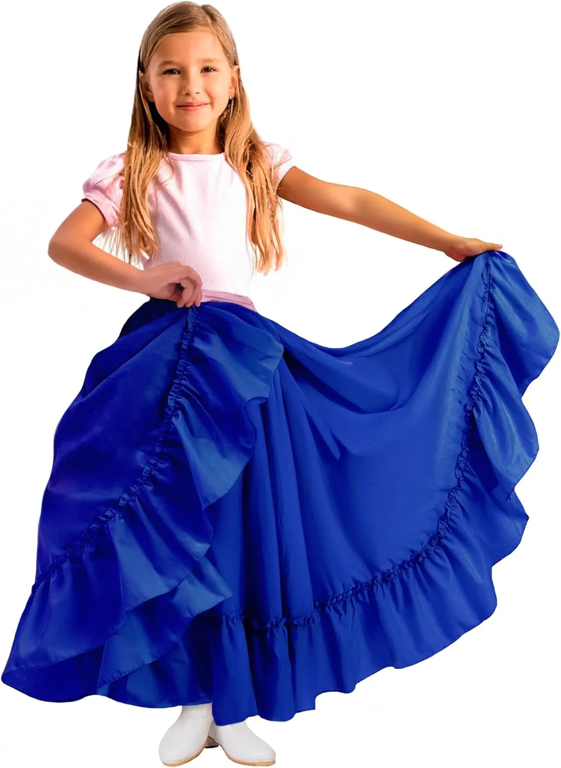 Adjustable Professional Dance Skirt for Girls | Folkloric Mexican Dance, Bomba or Flamenco | Double Circle |