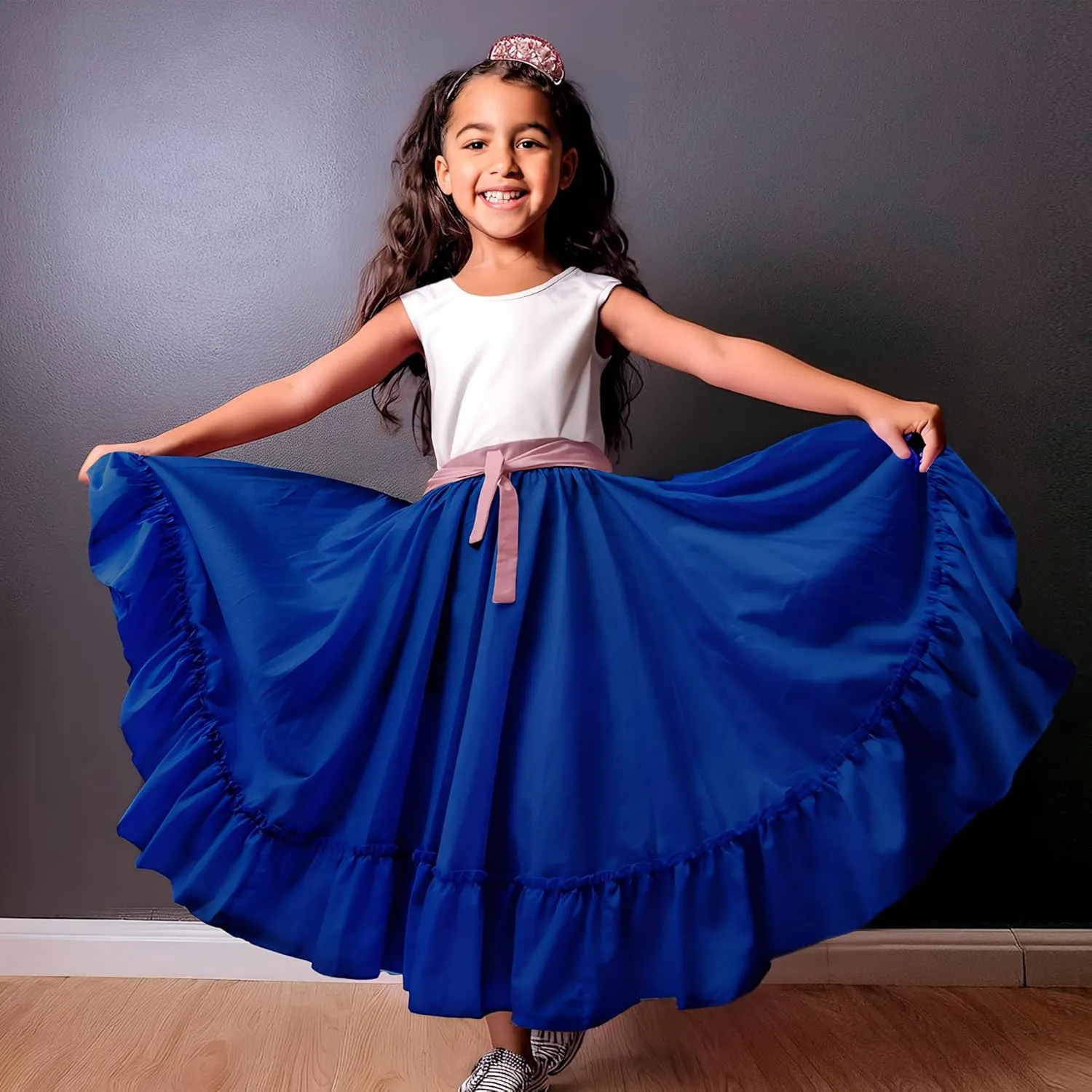 Adjustable Professional Dance Skirt for Girls | Folkloric Mexican Dance, Bomba or Flamenco | Double Circle |