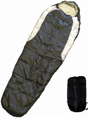 Adult Mummy Type Camping Sleeping Bag with Carrying Case (Black)