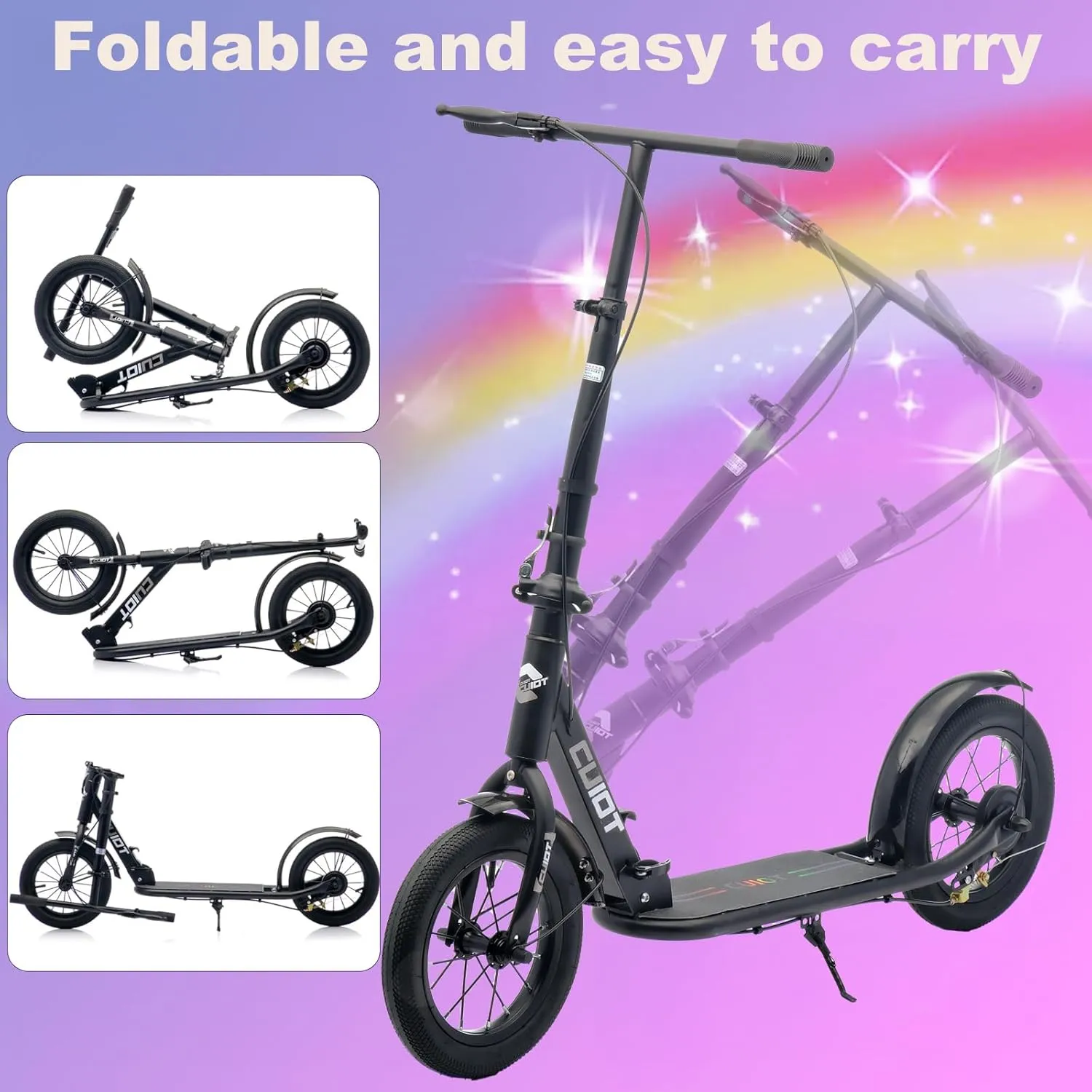 Adult Scooter for XXL Big Wheels, Folding Commuter Kick Scooter for Adults & Teens, Adjustable Heigh, Lightweight Sports Commuter Scooter for Kids Tenns Adults, 4 Adjustable Levels.