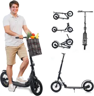 Adult Scooter for XXL Big Wheels, Folding Commuter Kick Scooter for Adults & Teens, Adjustable Heigh, Lightweight Sports Commuter Scooter for Kids Tenns Adults, 4 Adjustable Levels.
