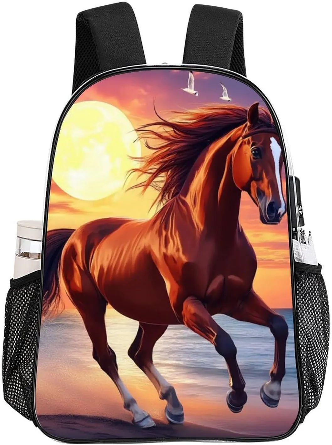 Adults Lightweight Beach Sun Running Wild Horse Art Rucksacks Large Capacity Bookbag Transparent Bag for Trekking Outdoors Bicycle