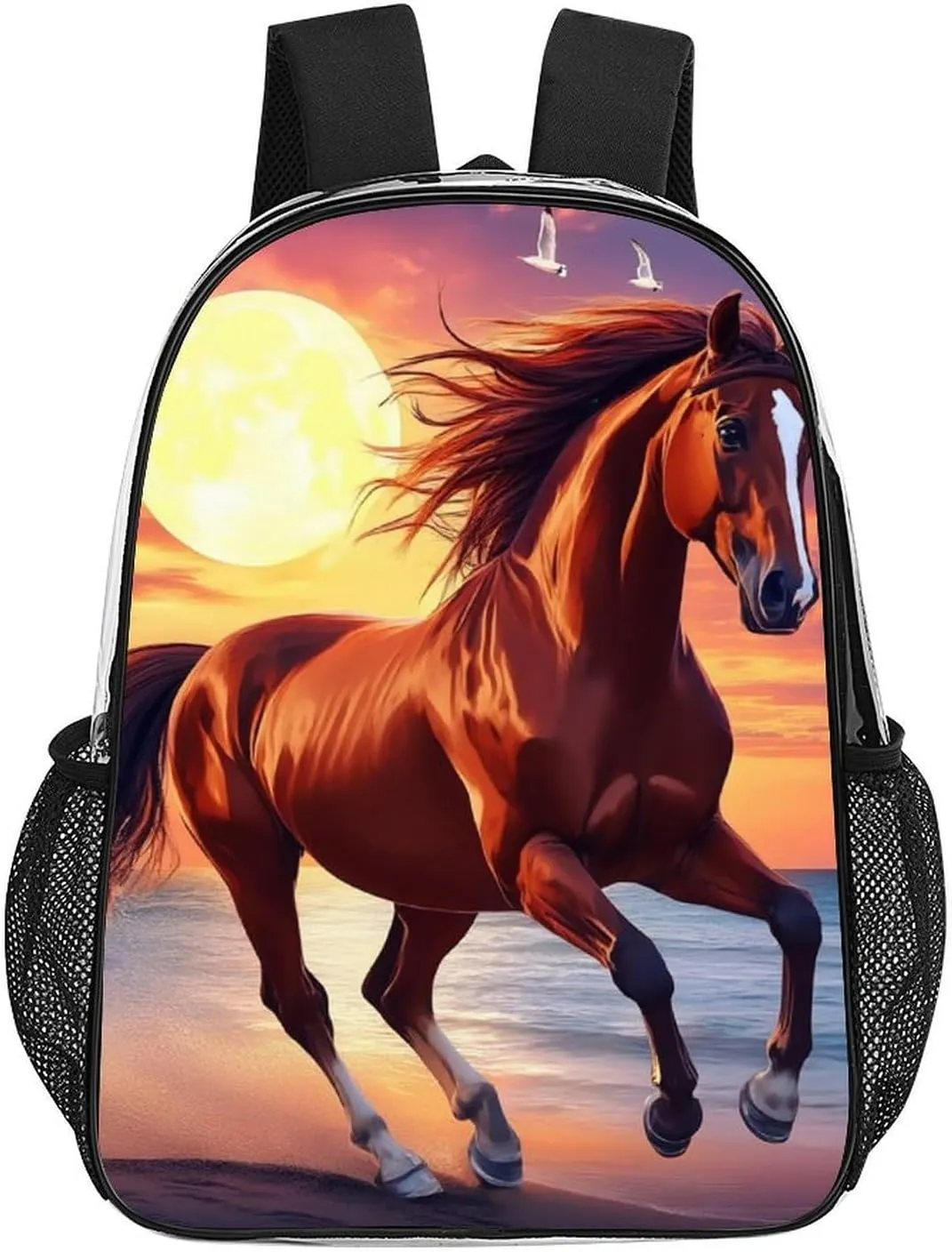 Adults Lightweight Beach Sun Running Wild Horse Art Rucksacks Large Capacity Bookbag Transparent Bag for Trekking Outdoors Bicycle