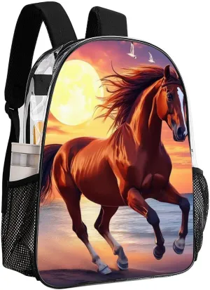 Adults Lightweight Beach Sun Running Wild Horse Art Rucksacks Large Capacity Bookbag Transparent Bag for Trekking Outdoors Bicycle