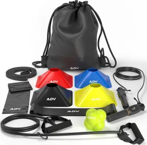 ADV Training Kit V2: Tennis Trainer Equipment for Tennis Training, Practice & Drills – Includes Counting Jump Rope, Resistance Bands, Stretch Bands for Exercise, Tennis Trainer Rebound Ball & Cones