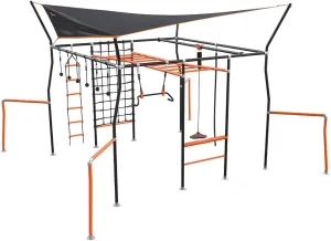 Adventure Quest Monkey Bars Extra Large Playset & Jungle Gym with Powder Coated Galvanized Steel, Shade Cover, Cargo Net, Ninja Grips, Flying Fox, Gym Rope, Climbing Ladder & Monkey Swing